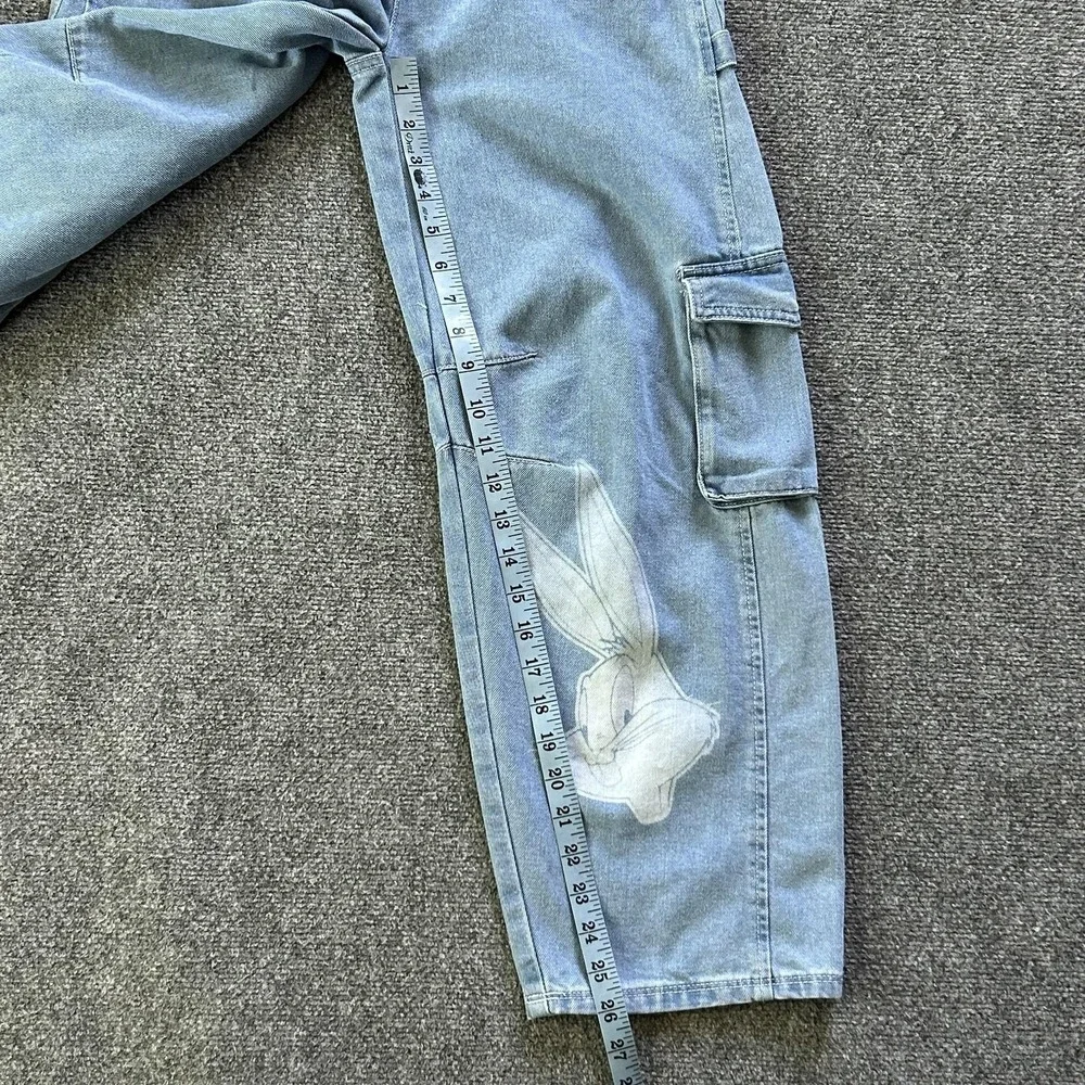 Justice Jeans Girls 16 Blue Barrel Wide Leg Looney Tunes Bugs Bunny Cargo Denim